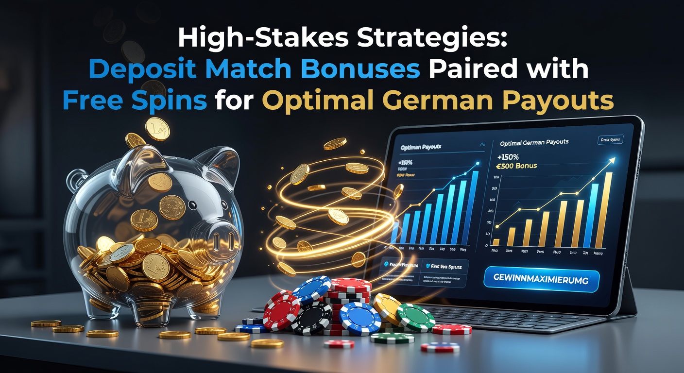 Grafik zeigt Einzahlungs-Match-Bonus mit Freispielen und Auszahlungspfeil in deutschem Casino-Kontext