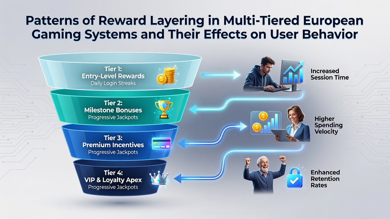 Darstellung gestaffelter Belohnungsebenen in europäischen Glücksspiel-Apps mit Nutzerinteraktionsgrafiken