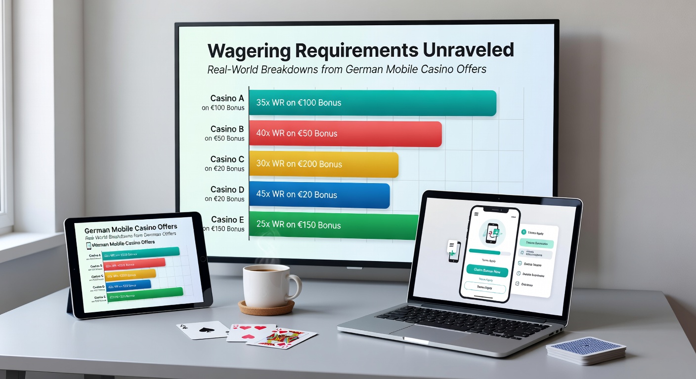 Grafik mit Umsatzbedingungen-Berechnung auf einem Tablet, inklusive Beispielen aus deutschen Casino-Apps